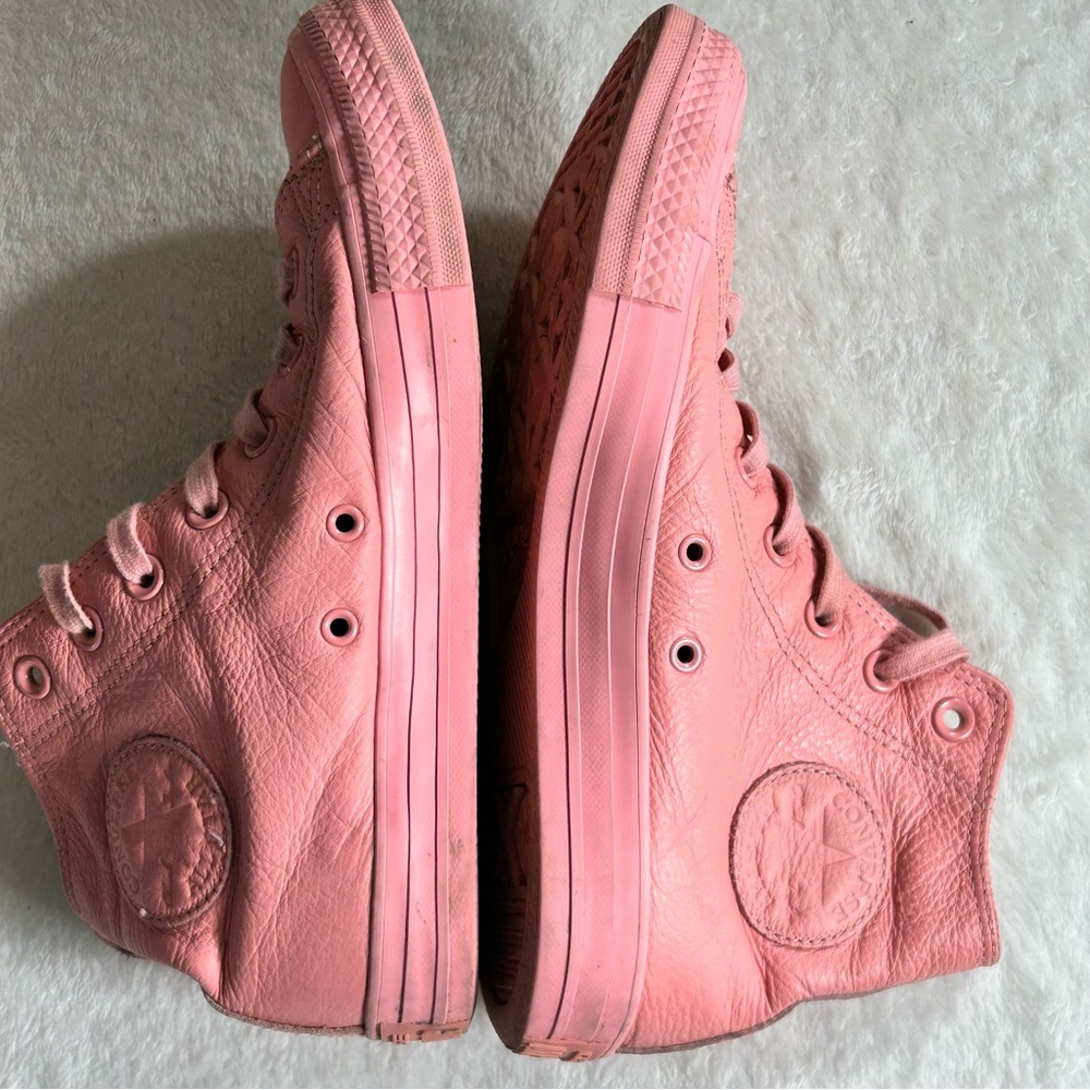 Converse All-Star Salmon Pink Leather Lace High-Tops Women’s Size 8 Unisex - Picture 7 of 10